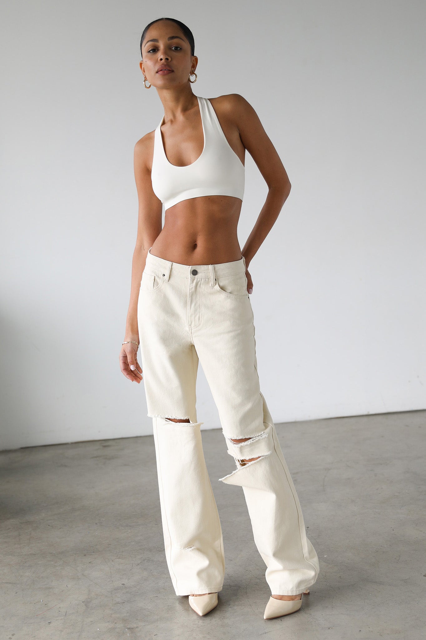 DOGMA Straight Wide Leg Skater Denim Jeans Cream