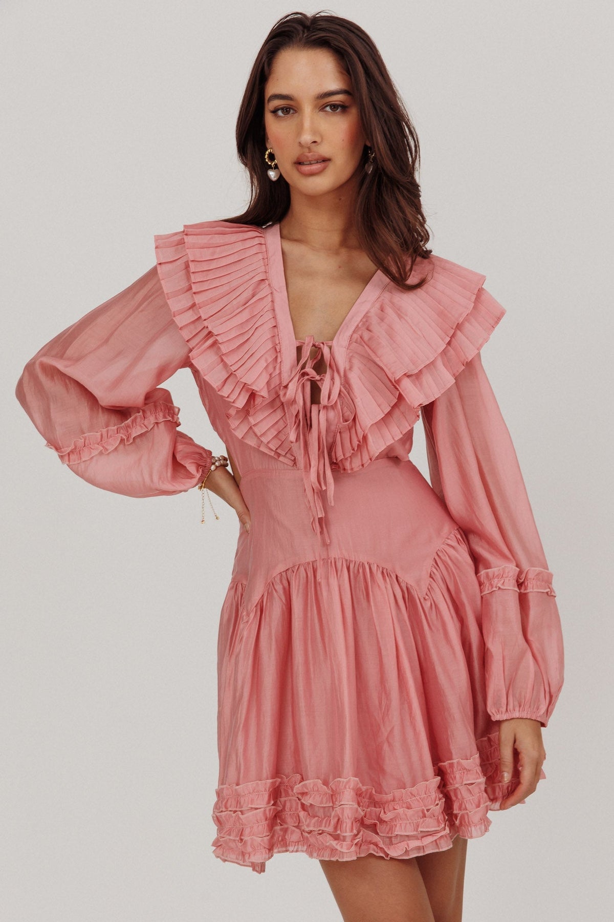Alive Pleated Sailor Collar Mini Dress Dusty Pink