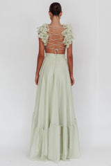 Bellamy Lace-Up Back Ruffle Maxi Dress Sage