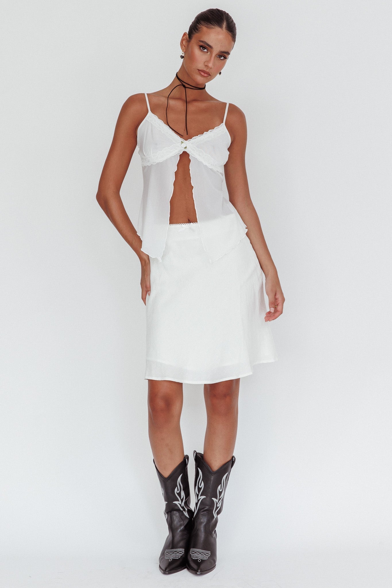 Babydolls Lace Trim Split Top Off White