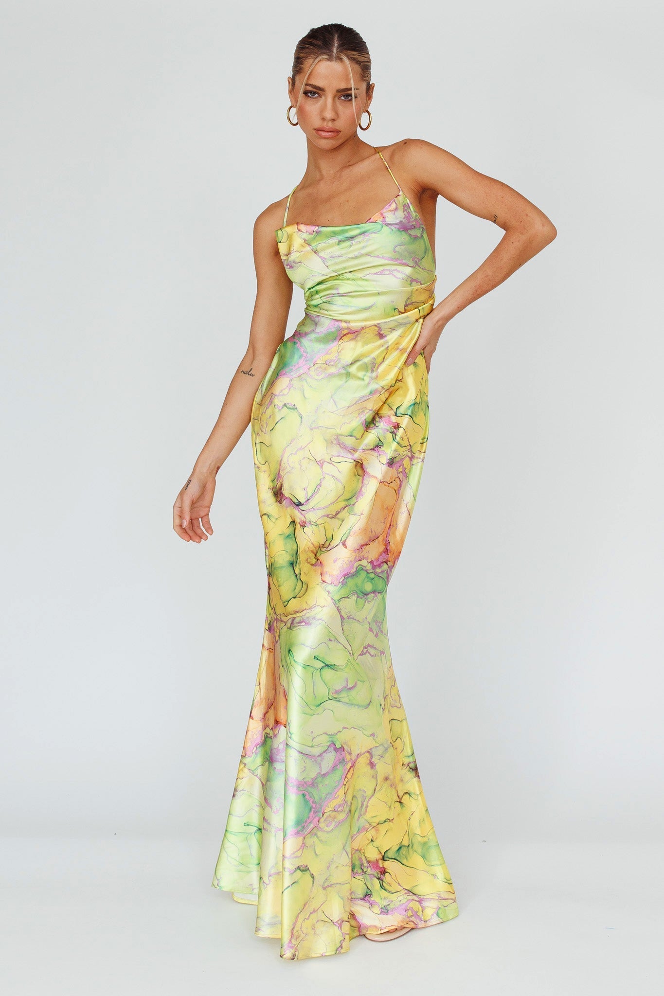 Bailey Strappy Chain Back Maxi Dress Lime