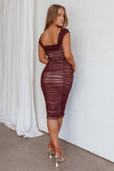 Casa Vida Ruched Midi Dress Wine