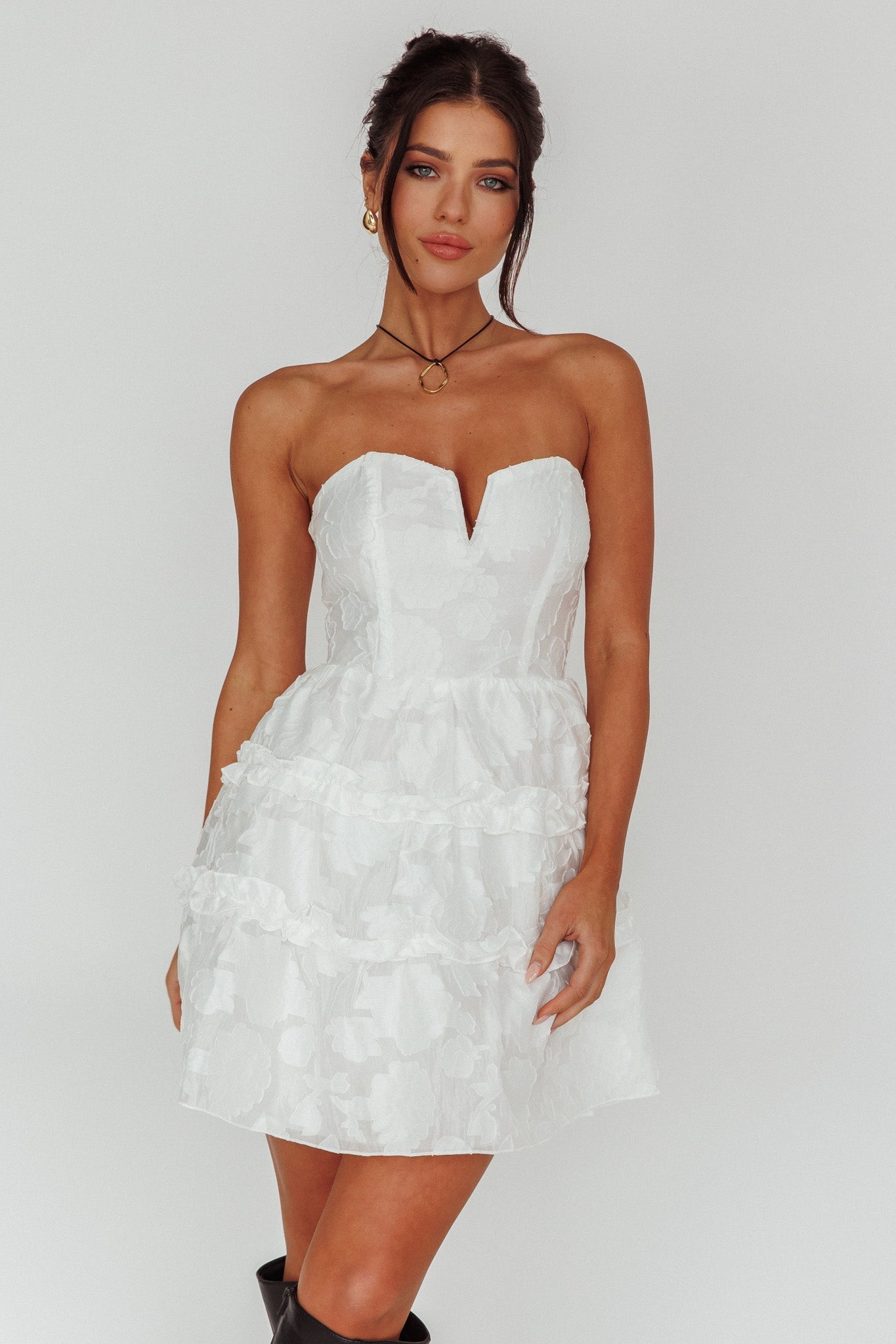 Demi Frill Trim Strapless Dress White