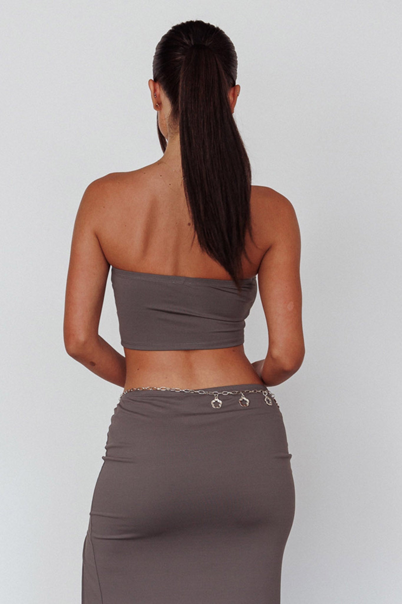 Caption This Bandeau Crop Top Clay