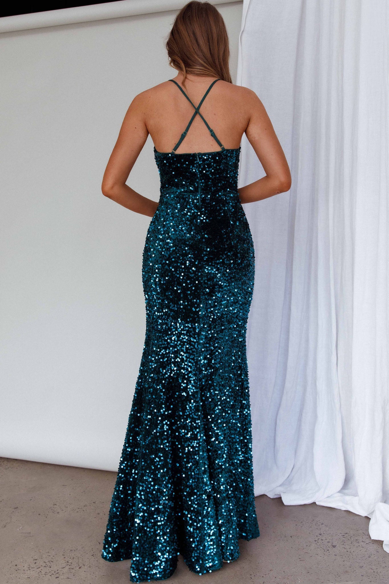 Bellerose Thigh Split Sequin Dress Emerald