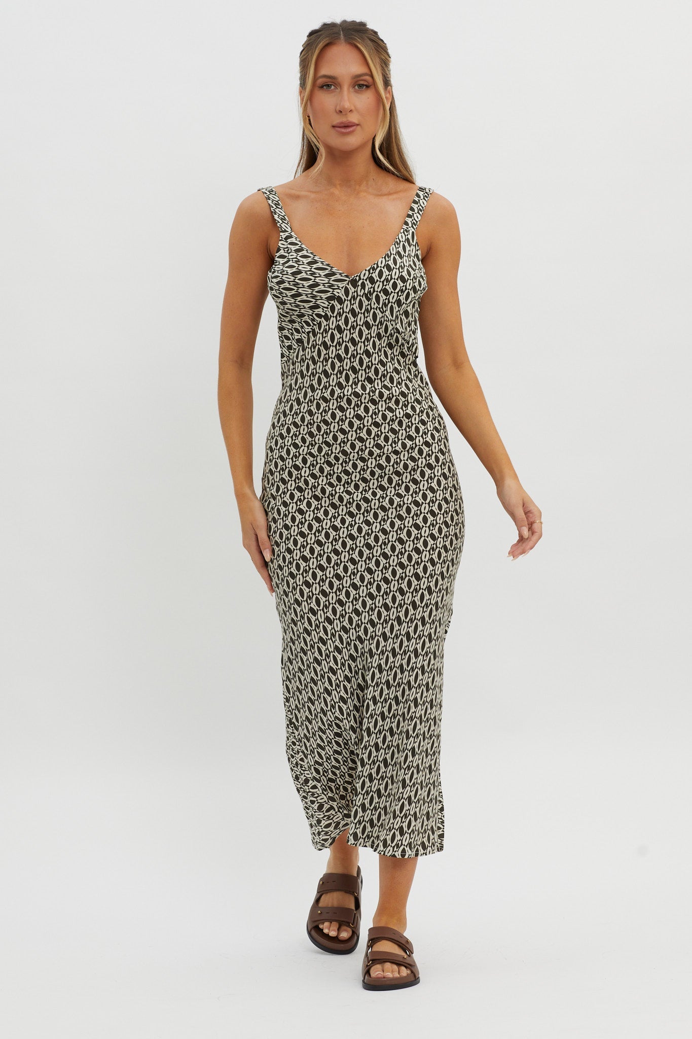 Avenue Thick Strap Midi Dress Print Solna