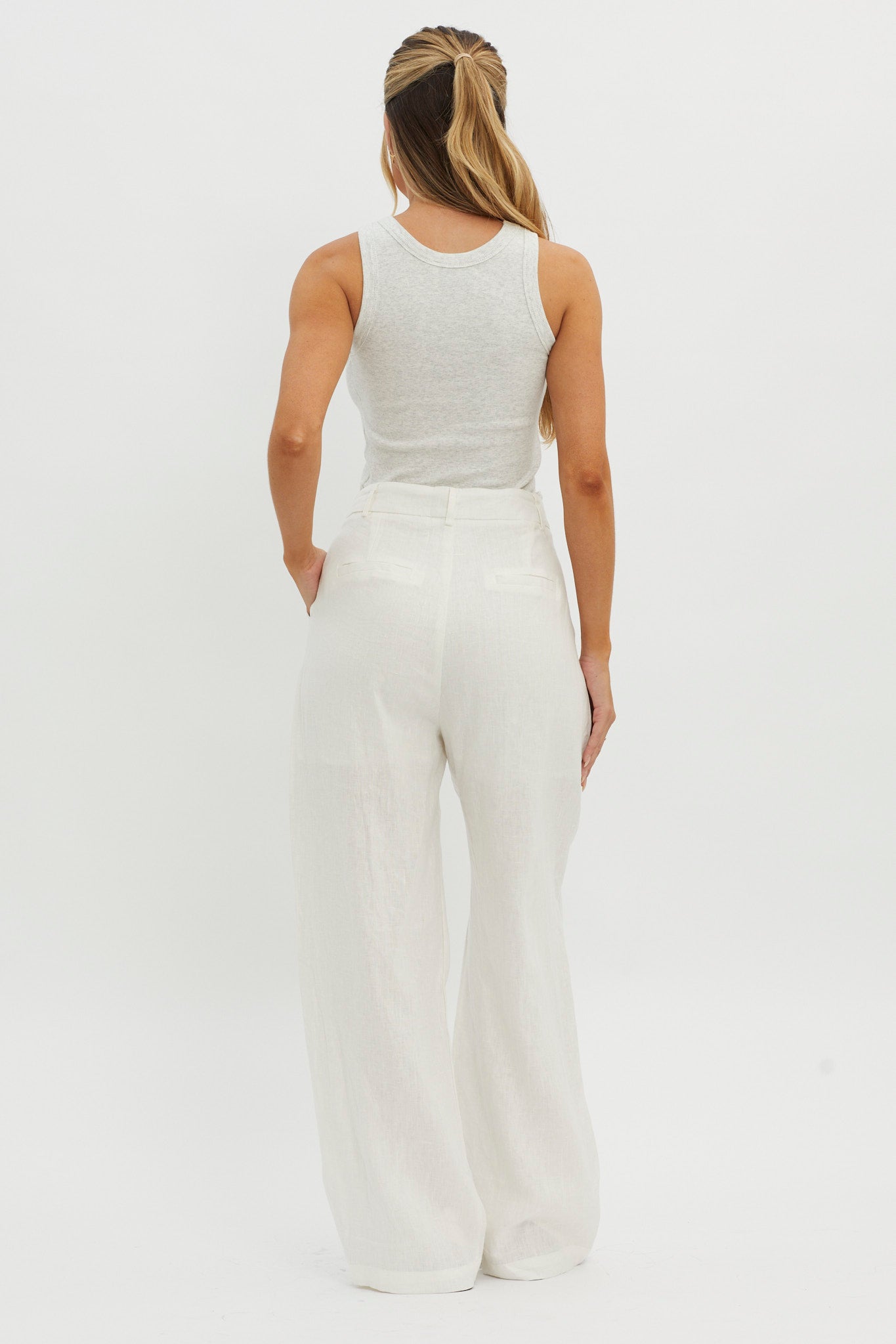 Dodie Straight Leg Trouser Pants Linen White