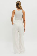 Dodie Straight Leg Trouser Pants Linen White