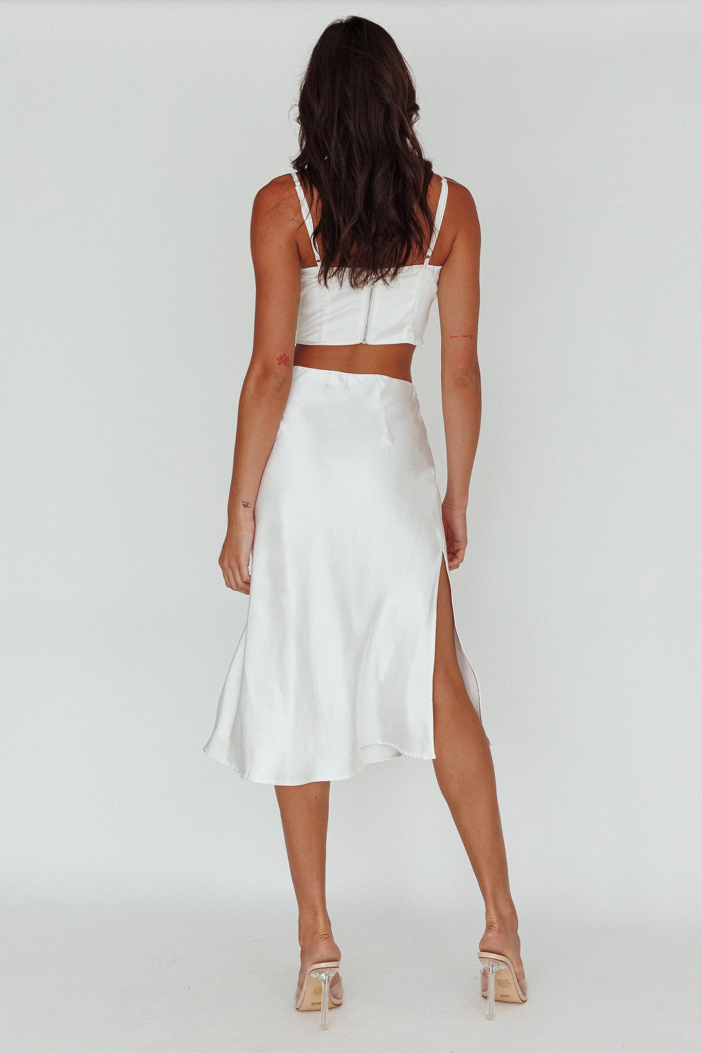 Daze Satin Midi Skirt Cream