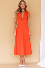 Cape Cod Drawstring Accent Midi Dress Tangerine