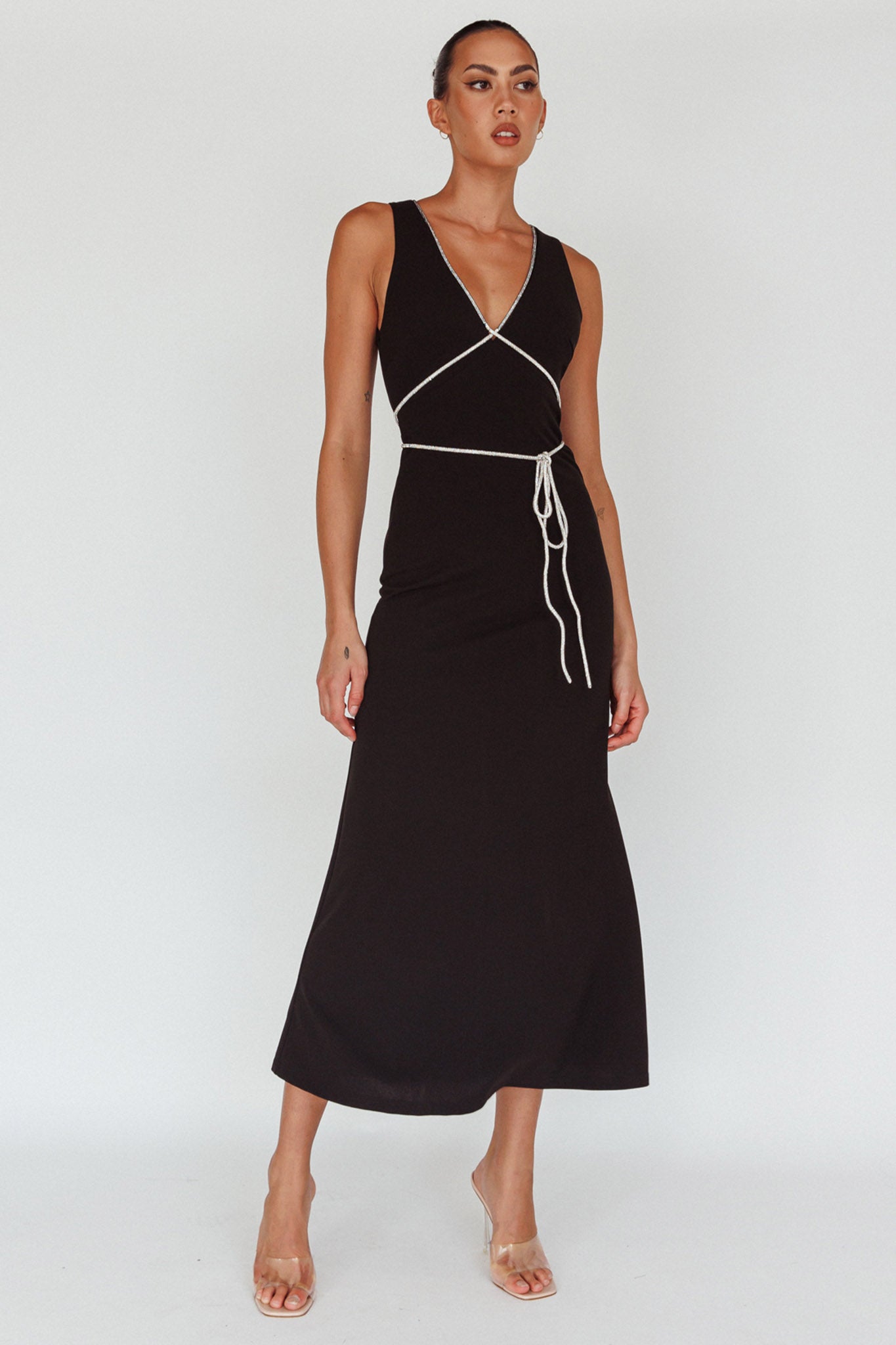 Del Sol Diamante Rope Maxi Dress Black