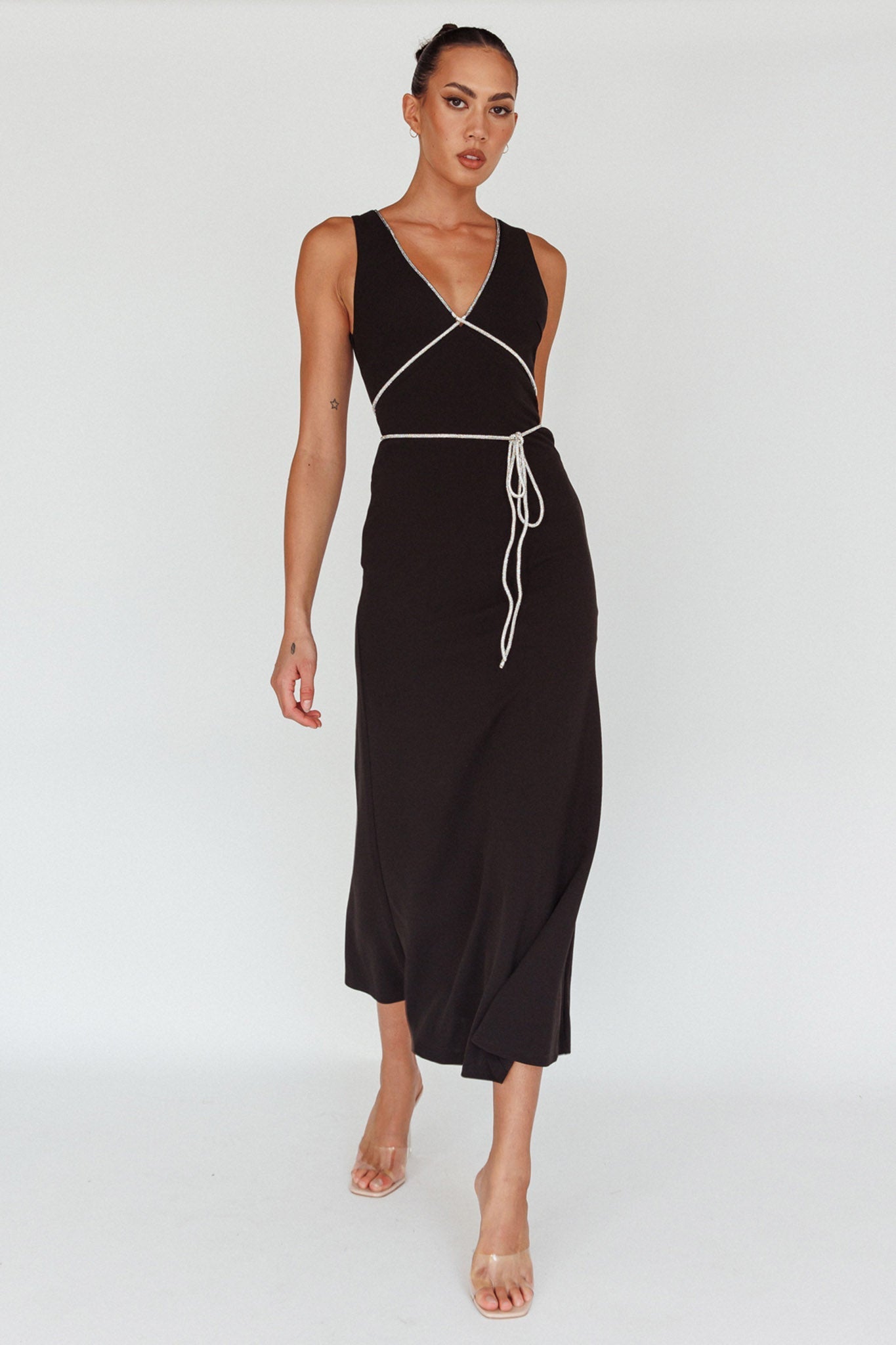 Del Sol Diamante Rope Maxi Dress Black