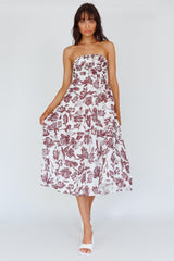 Caloundra Strapless Midi Dress Floral Walnut