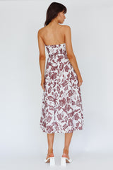 Caloundra Strapless Midi Dress Floral Walnut