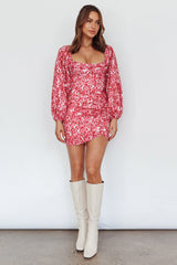 Beaujolais Long Sleeve Ruched Mini Dress Floral Pink
