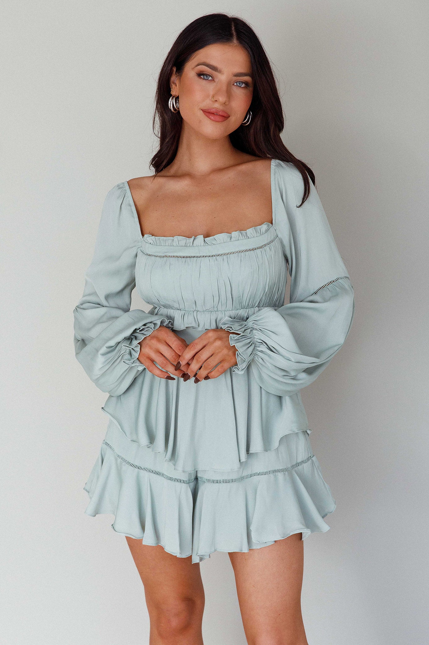 Alabama Long Sleeve Satin Romper Pistachio