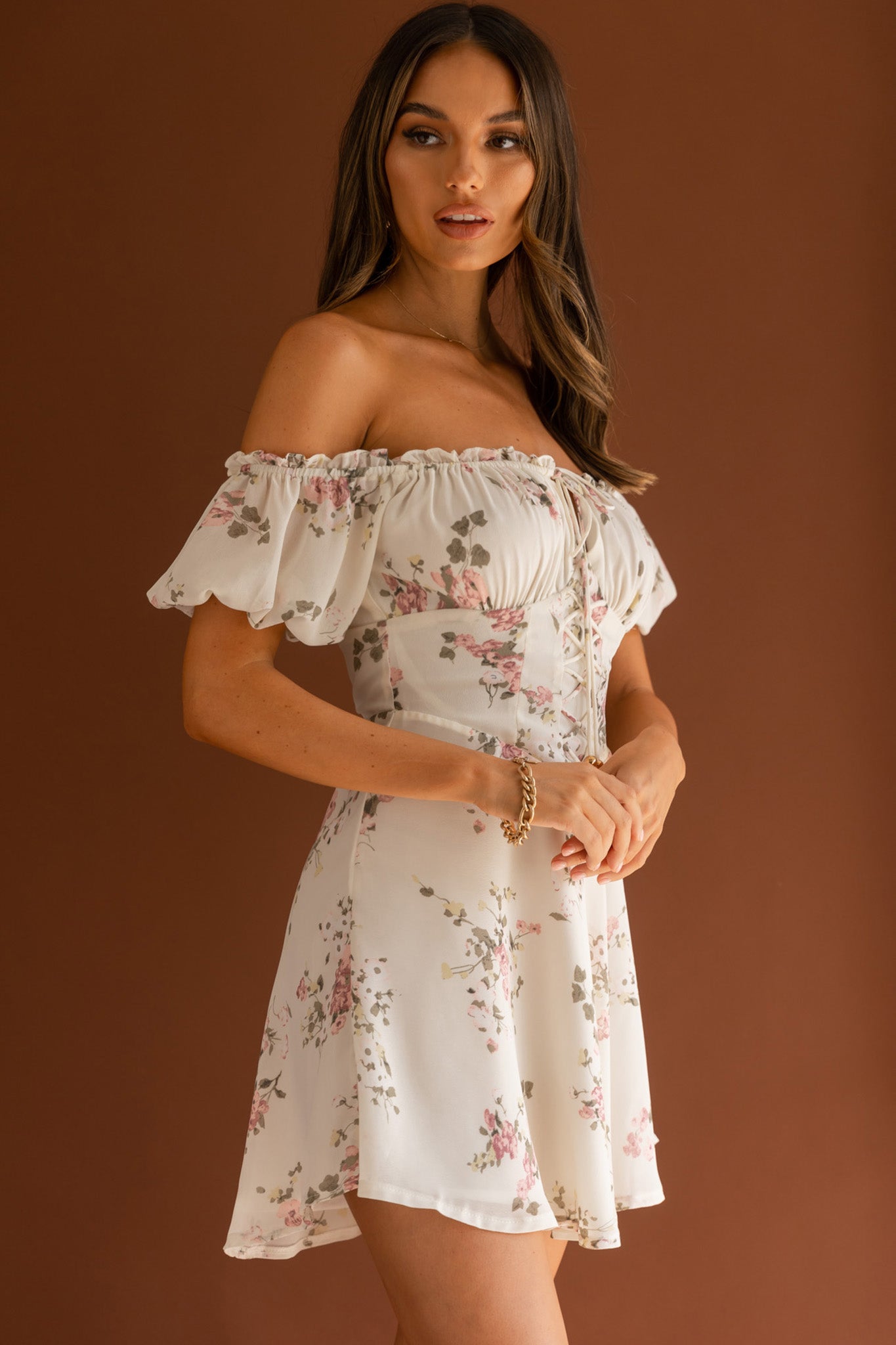 Belle Fleur Tied Bust Mini Dress Floral White