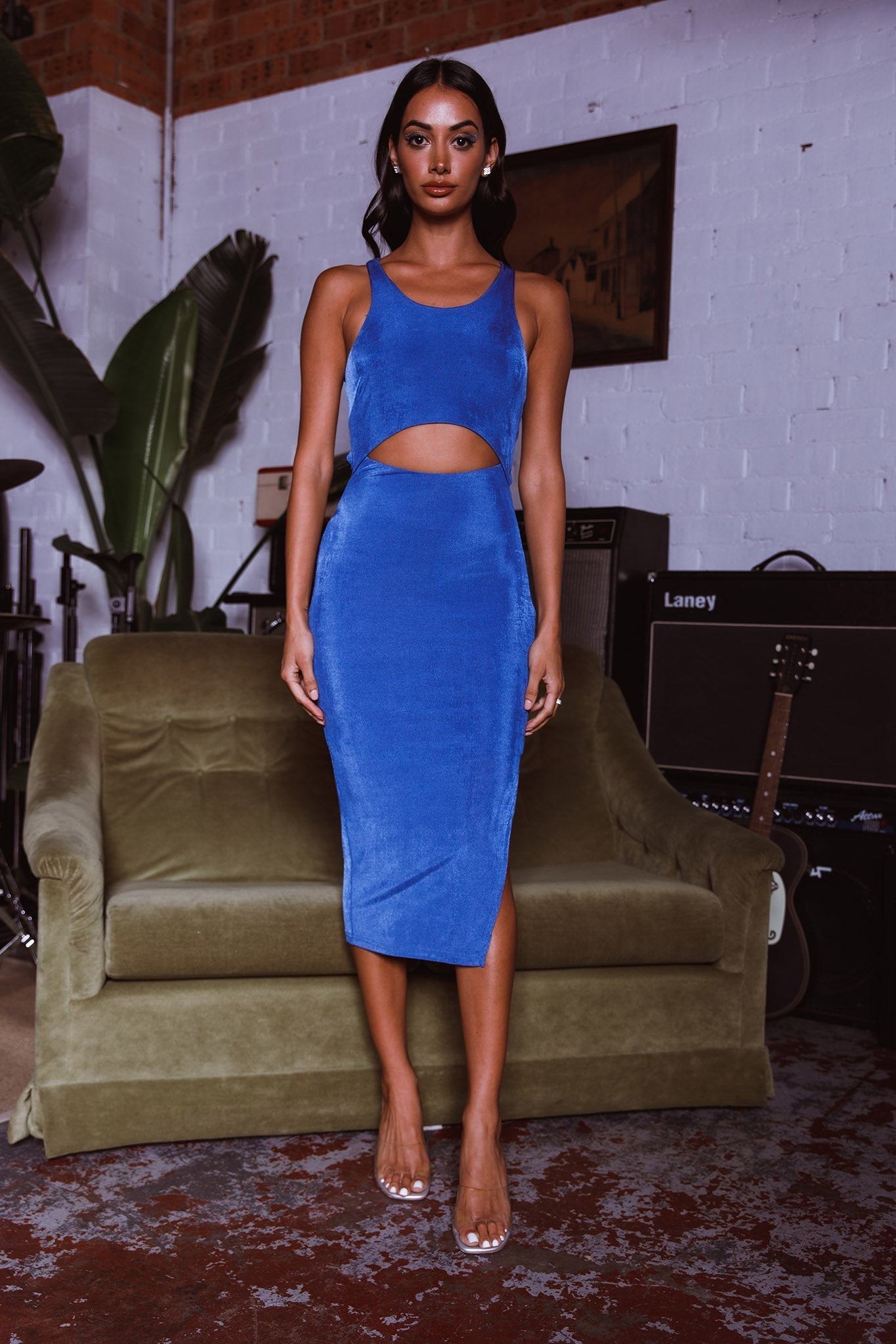 Dominique Cut-Out Twist Midi Dress Blue