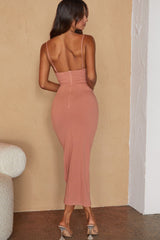 Crazy In Love Cowl Neck Cut-Out Waist Midi Dress Peach
