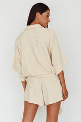 Daytona Beach Button-Up Romper Textured Beige