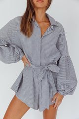 Daytona Beach Long Sleeve Shirt Romper Pinstripe