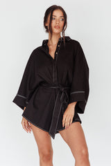 Daytona Beach Long Sleeve Shirt Romper Black