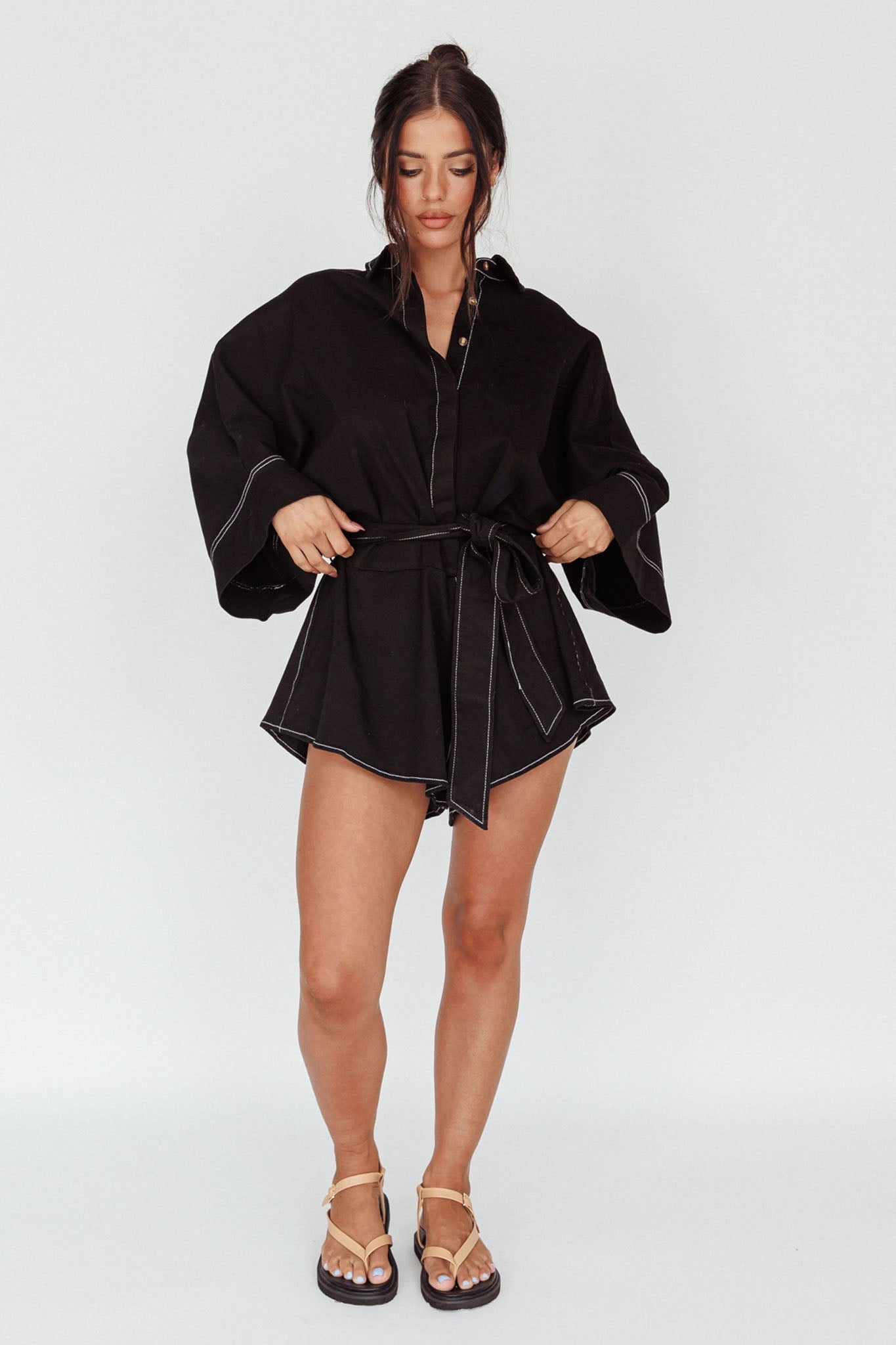 Daytona Beach Long Sleeve Shirt Romper Black