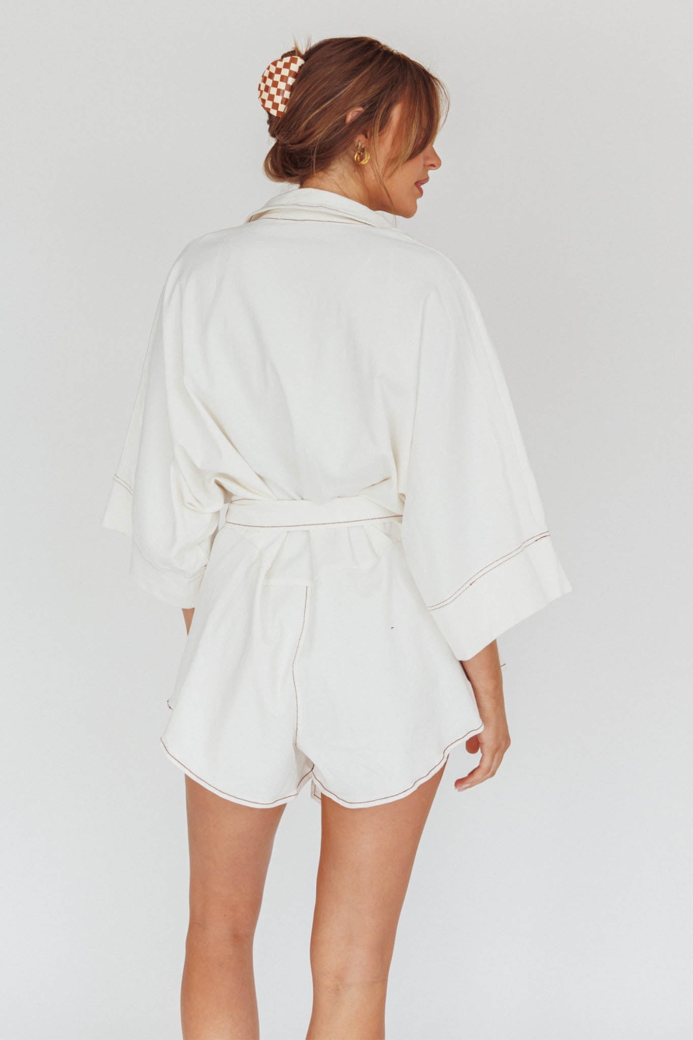 Daytona Beach Long Sleeve Shirt Romper White