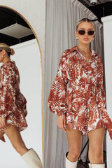 Daytona Beach Long Sleeve Shirt Romper Leaves Brown