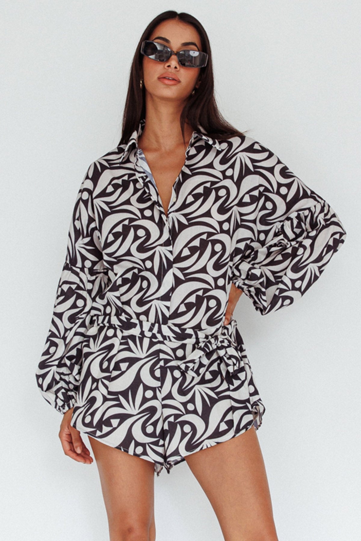 Daytona Beach Long Sleeve Shirt Romper Print Black