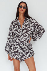Daytona Beach Long Sleeve Shirt Romper Print Black