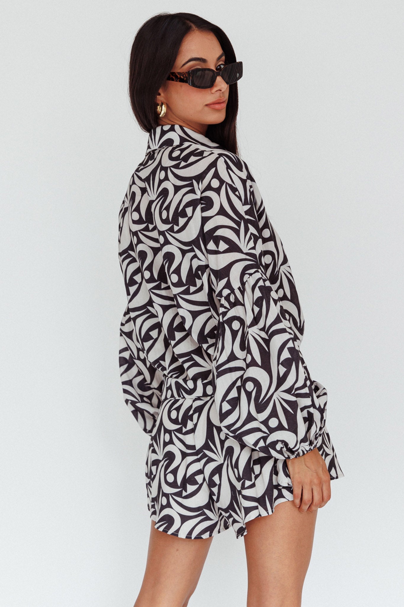 Daytona Beach Long Sleeve Shirt Romper Print Black