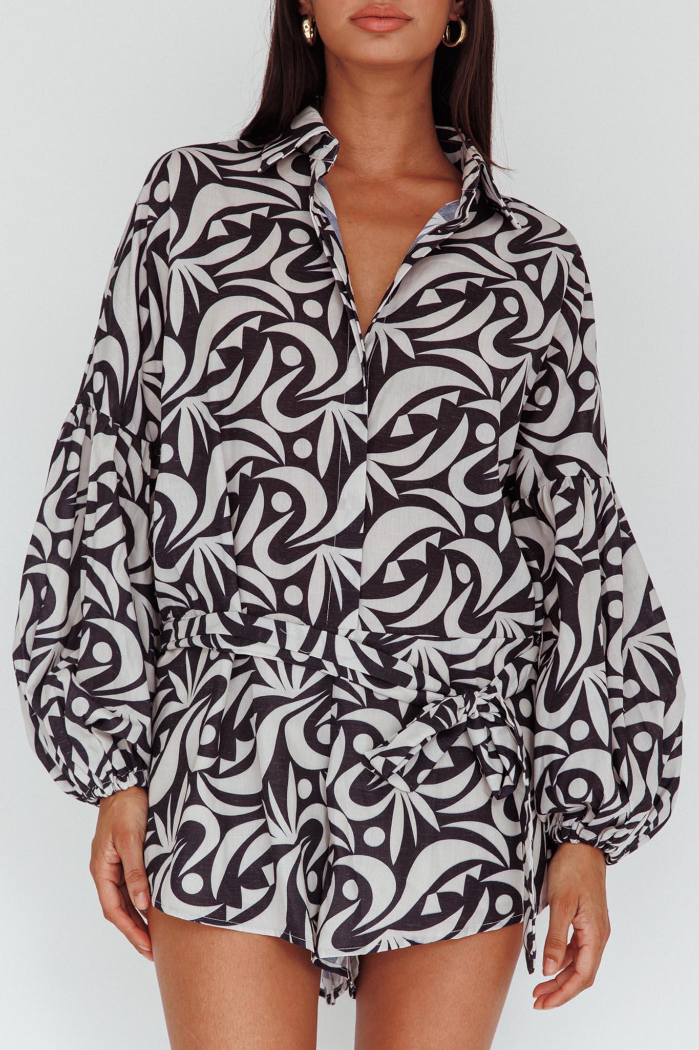 Daytona Beach Long Sleeve Shirt Romper Print Black
