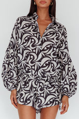 Daytona Beach Long Sleeve Shirt Romper Print Black