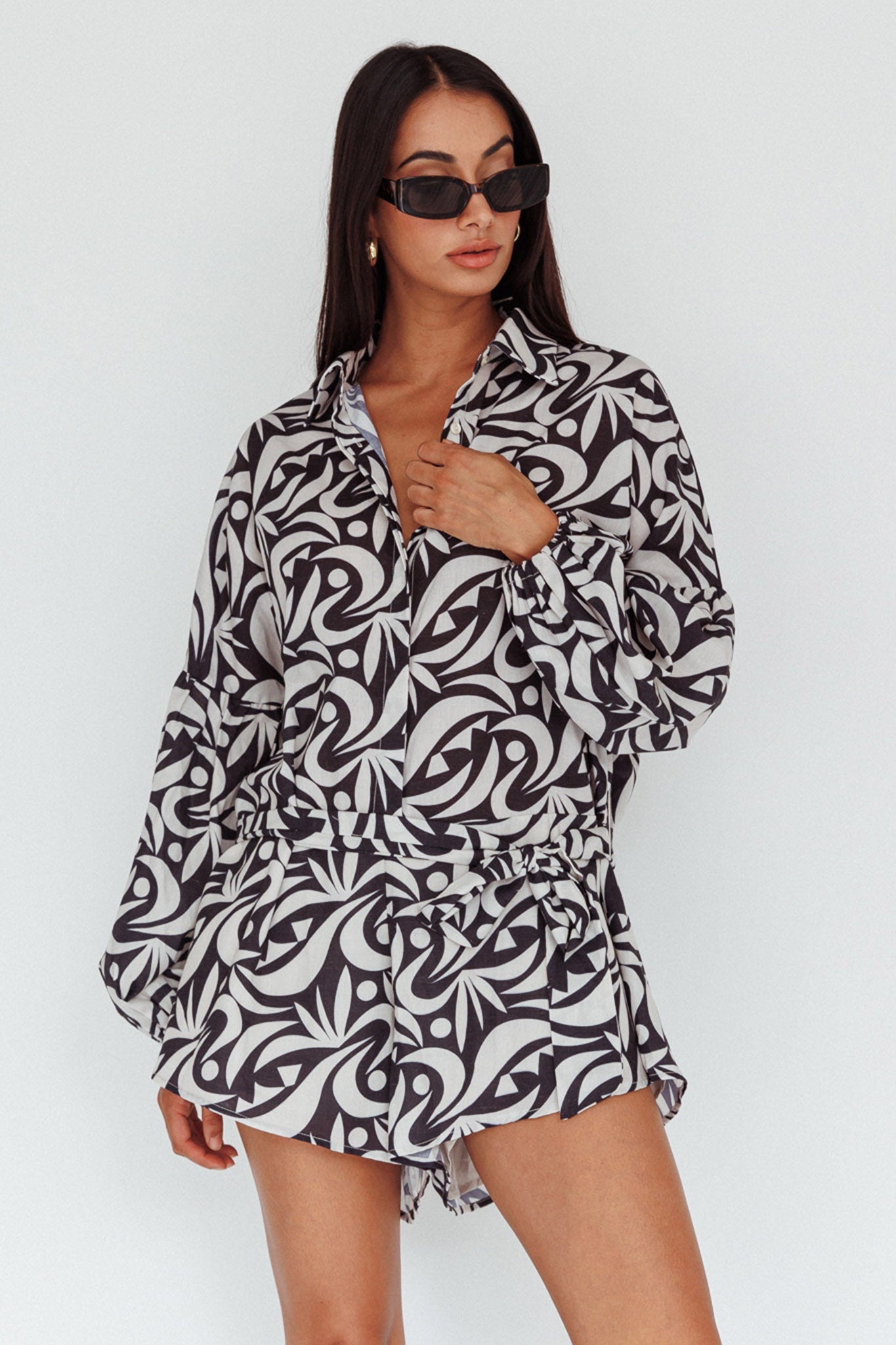 Daytona Beach Long Sleeve Shirt Romper Print Black