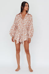 Daytona Beach Long Sleeve Shirt Romper Print Peach