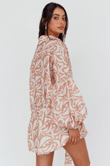 Daytona Beach Long Sleeve Shirt Romper Print Peach