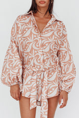 Daytona Beach Long Sleeve Shirt Romper Print Peach