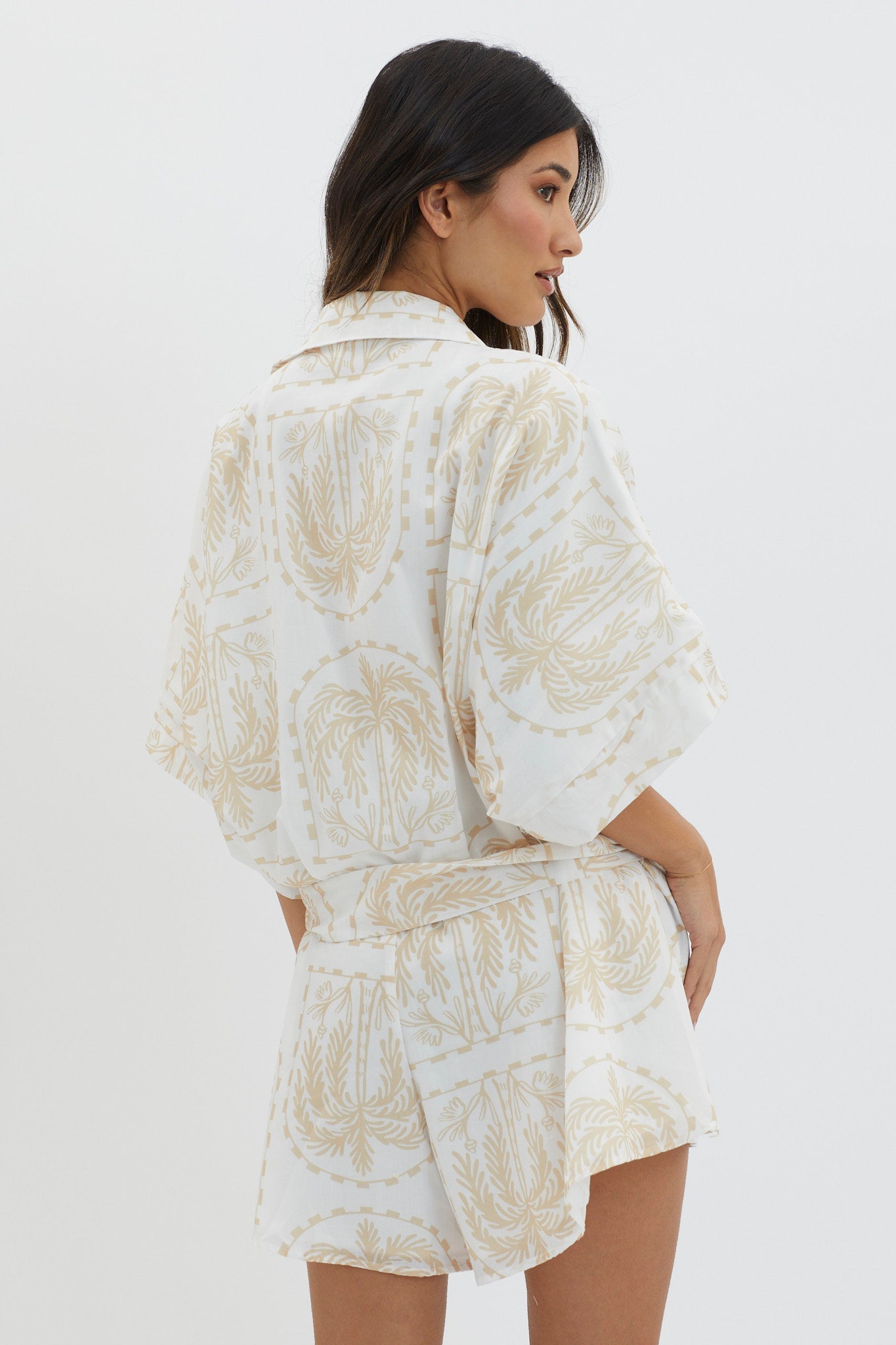 Daytona Beach Button-Up Romper Print Beige