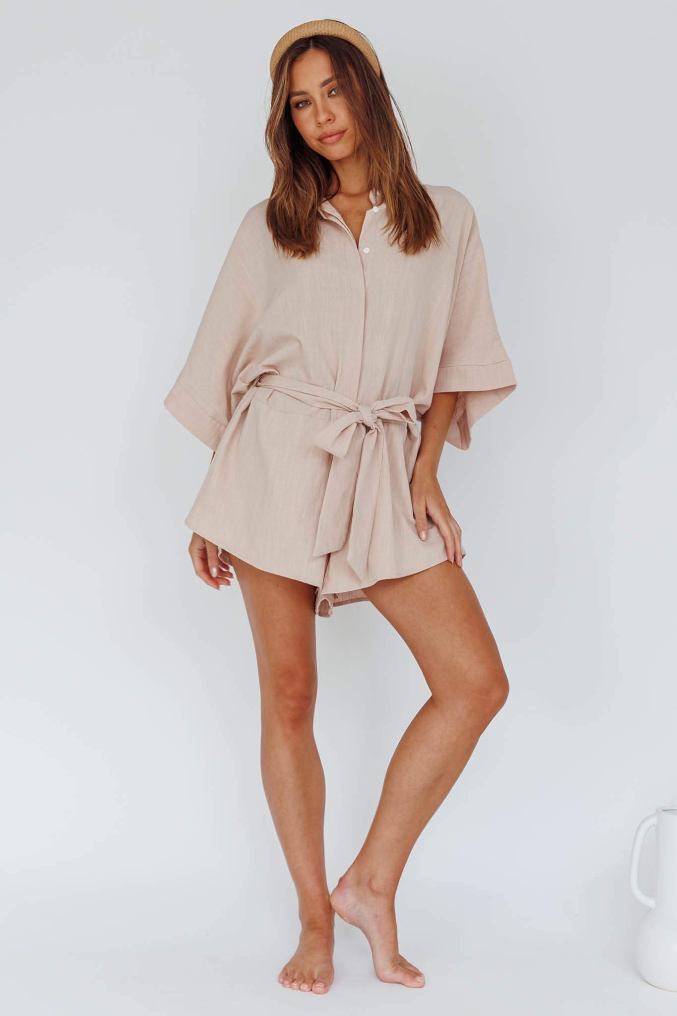 Daytona Beach Button-Up Romper Sand