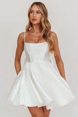 Athens Flared Bow Mini Dress White