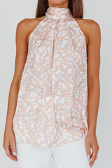 Calisto Sleeveless Tied Neck Top Geometric Apricot