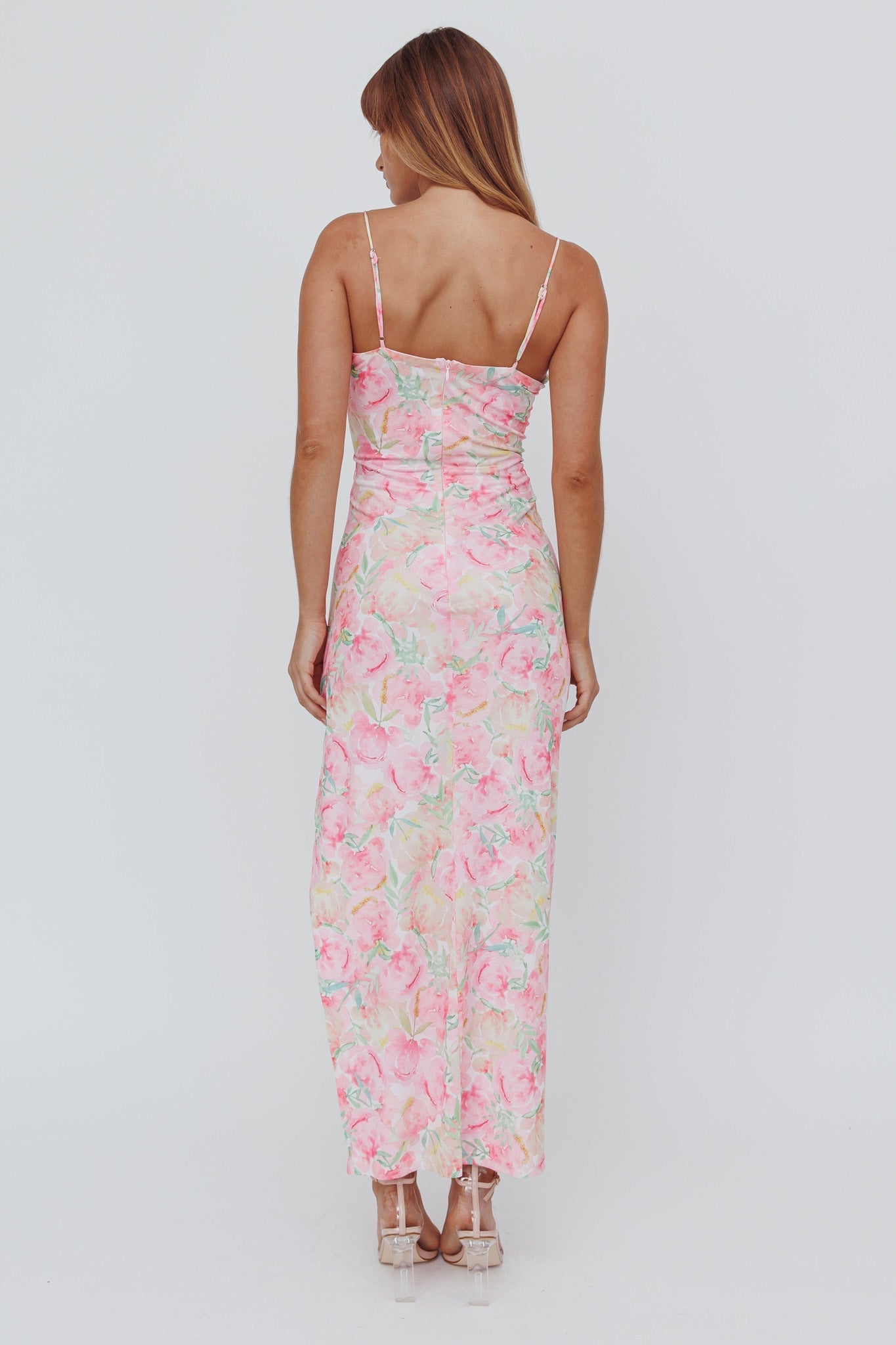 Catriona Split Ruffle Midi Dress Floral Yellow