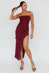 Catriona Split Ruffle Midi Dress Grape