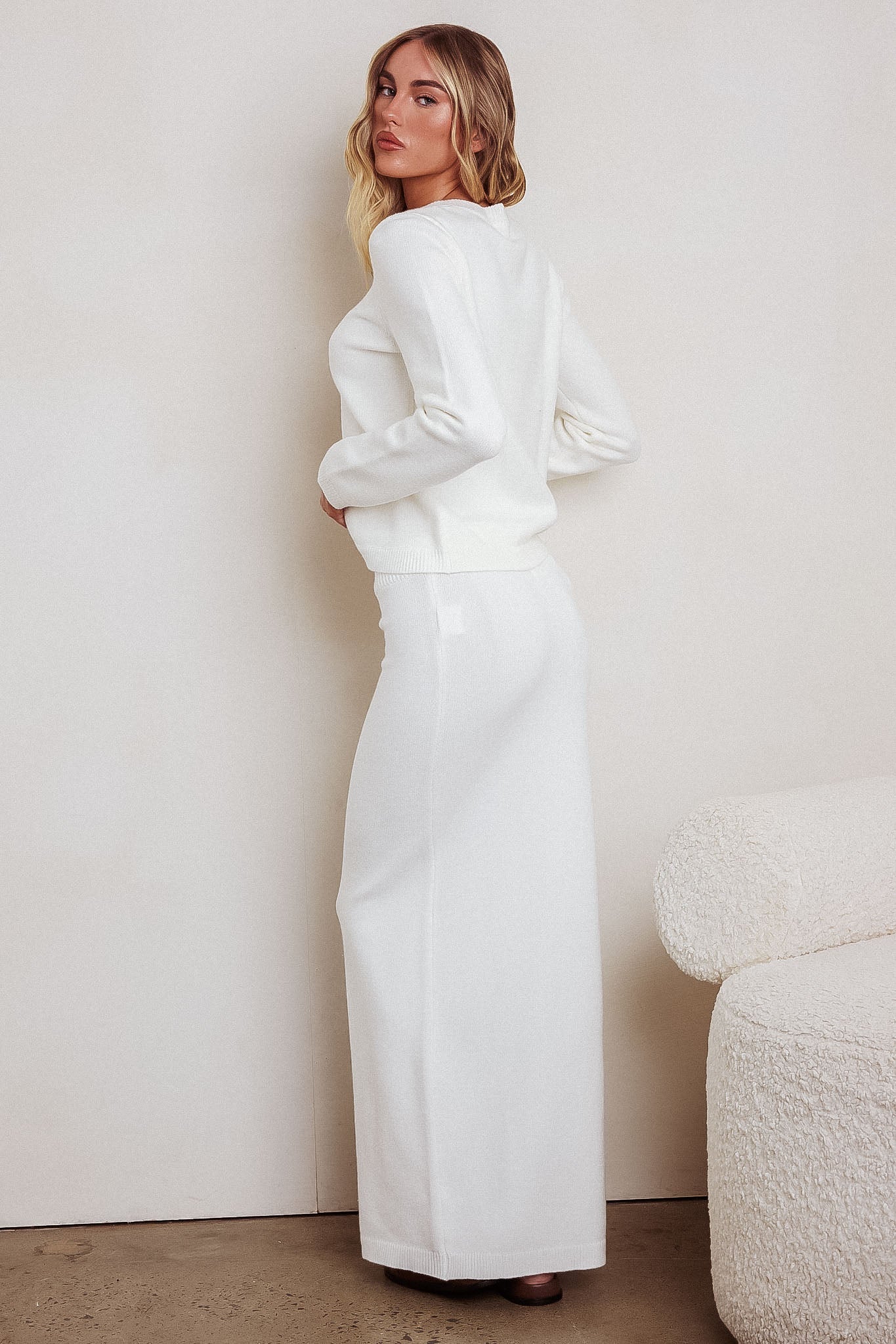 Autumn Breeze Knit Maxi Skirt Off White