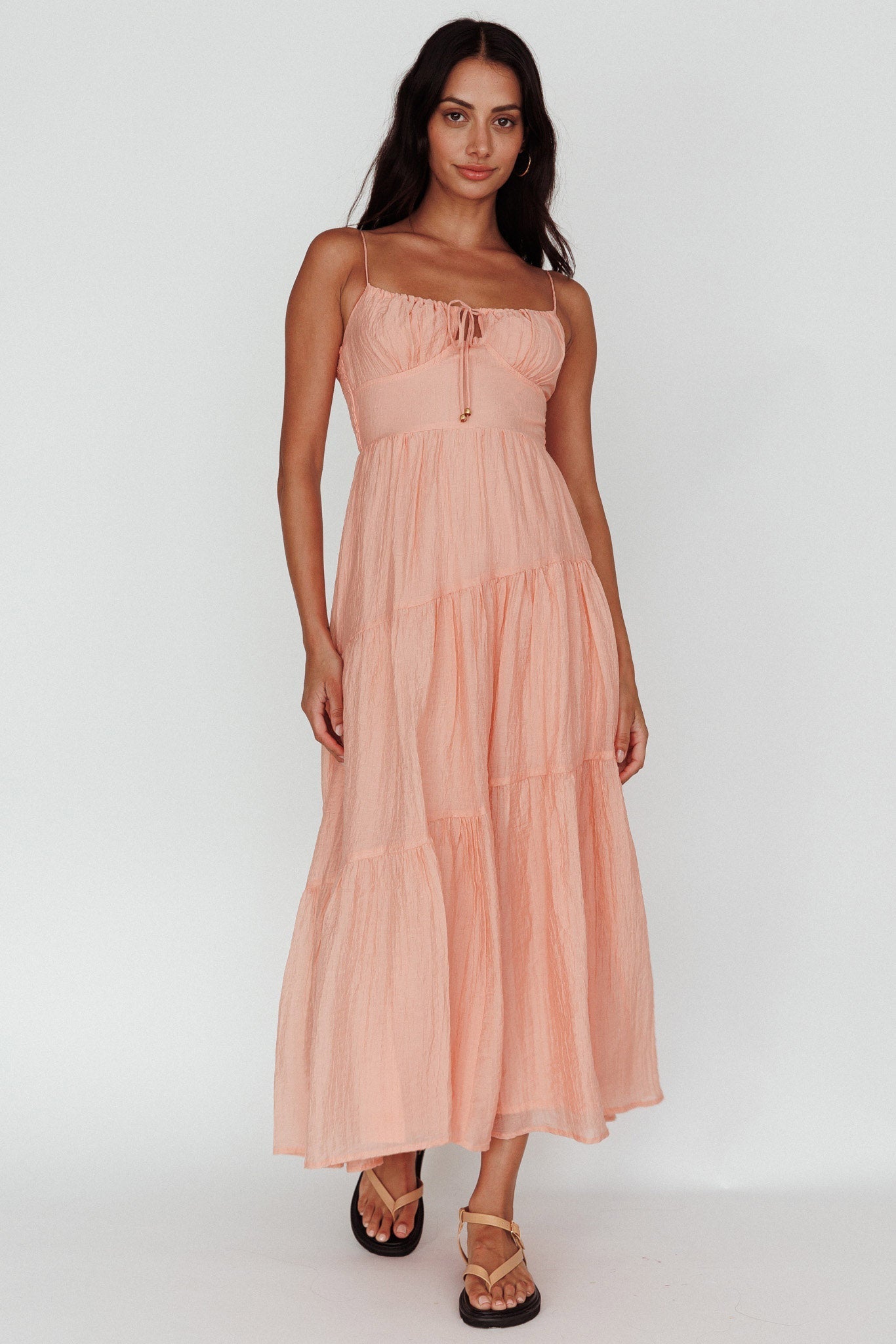 Doe Tie Bust Maxi Dress Apricot