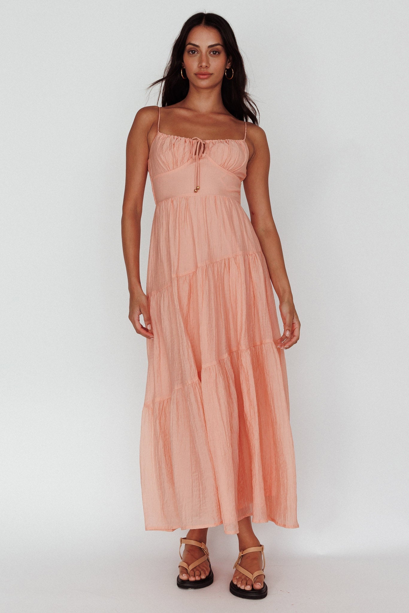 Doe Tie Bust Maxi Dress Apricot