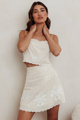 Carsyn Flower Embroidery A-Line Mini Skirt Oat
