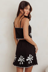 Carsyn Flower Embroidery Cropped Top Black