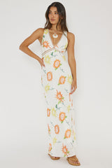 Cambria Crochet Trim Maxi Dress Flower Orange